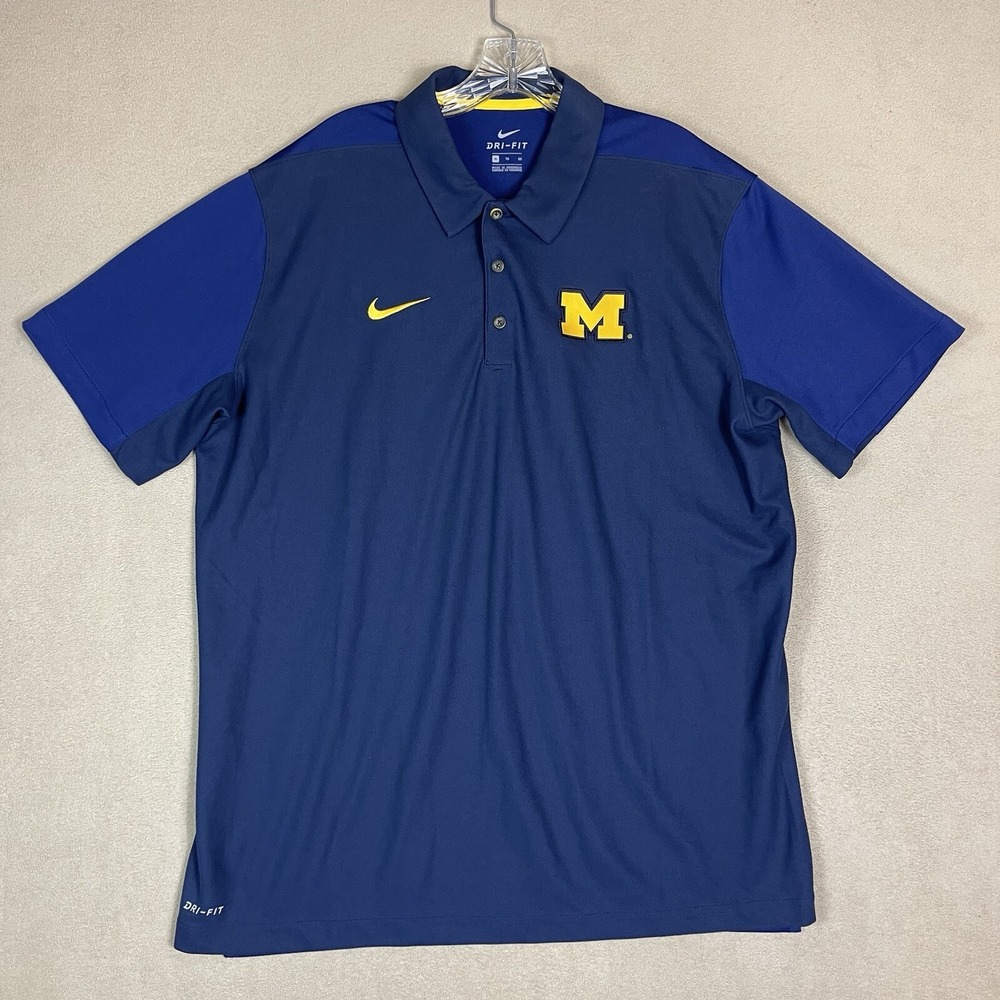 Michigan Nike Polo Mens XL Blue NCAA Football Dri-FIT 34418X-MC1 EUC